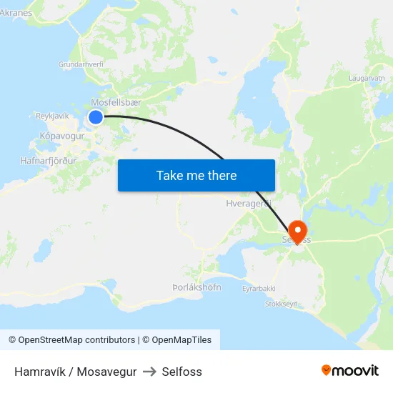 Hamravík / Mosavegur to Selfoss map