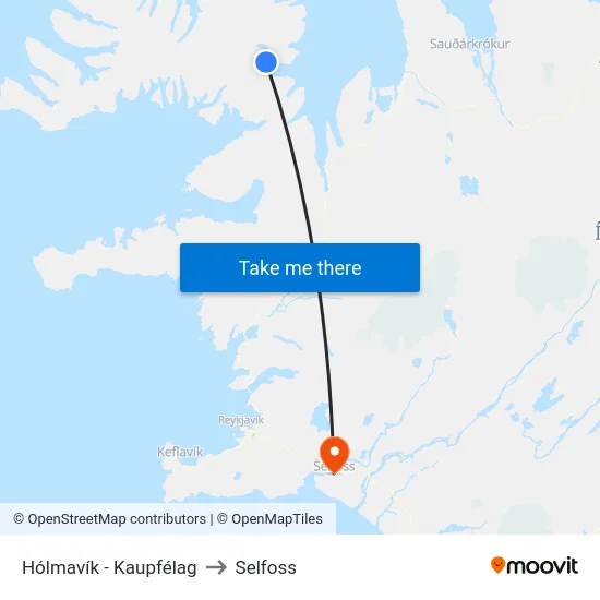 Hólmavík - Kaupfélag to Selfoss map