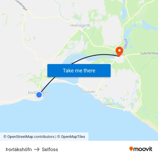 Þorlákshöfn to Selfoss map