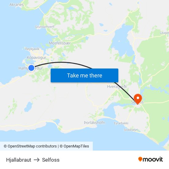 Hjallabraut to Selfoss map