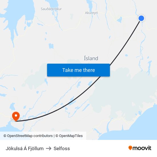 Jökulsá Á Fjöllum to Selfoss map