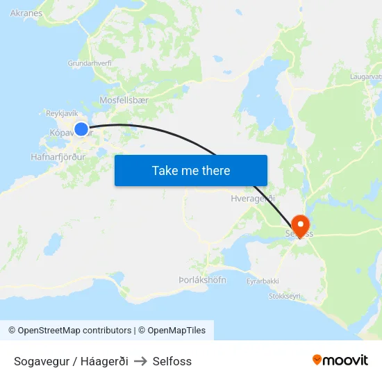 Sogavegur / Háagerði to Selfoss map