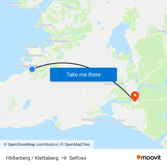 Hlíðarberg / Klettaberg to Selfoss map