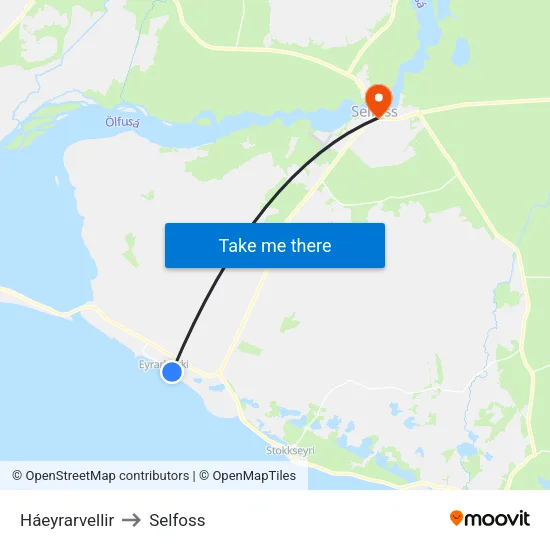 Háeyrarvellir to Selfoss map