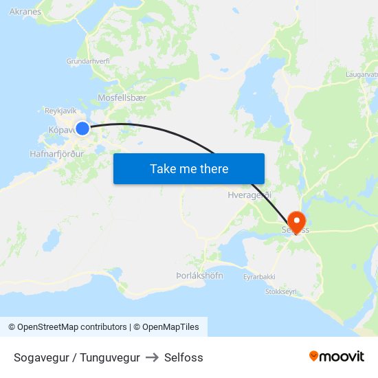 Sogavegur / Tunguvegur to Selfoss map