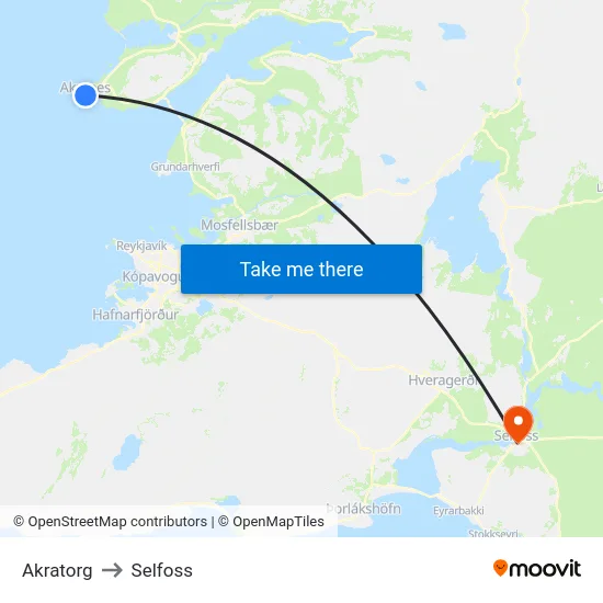 Akratorg to Selfoss map