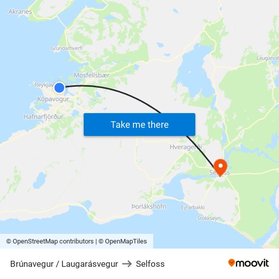 Brúnavegur / Laugarásvegur to Selfoss map