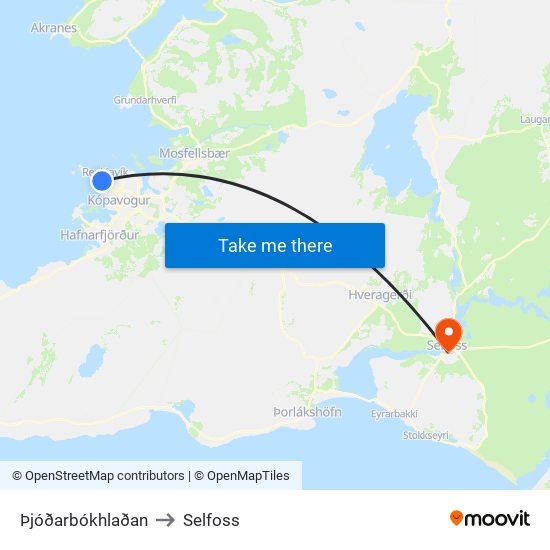 Þjóðarbókhlaðan to Selfoss map