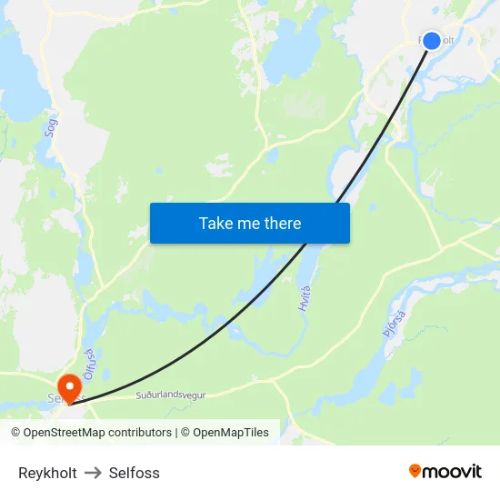 Reykholt to Selfoss map