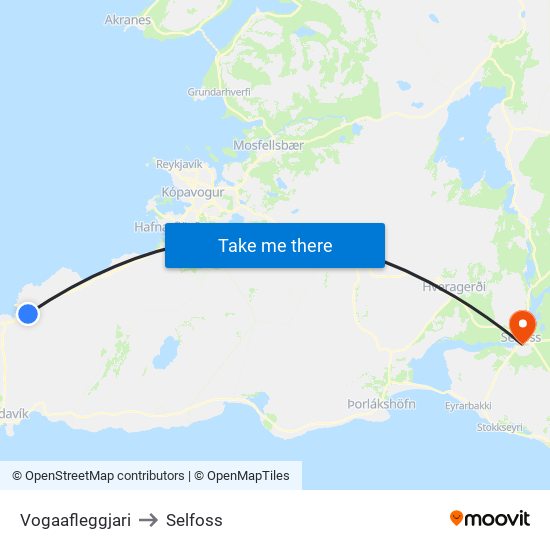 Vogaafleggjari to Selfoss map