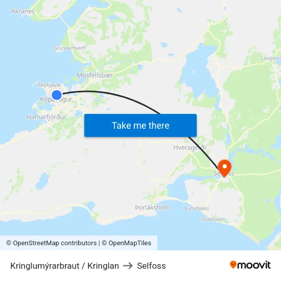 Kringlumýrarbraut / Kringlan to Selfoss map