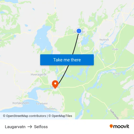 Laugarvatn to Selfoss map