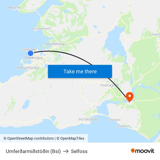Umferðarmiðstöðin (Bsí) to Selfoss map