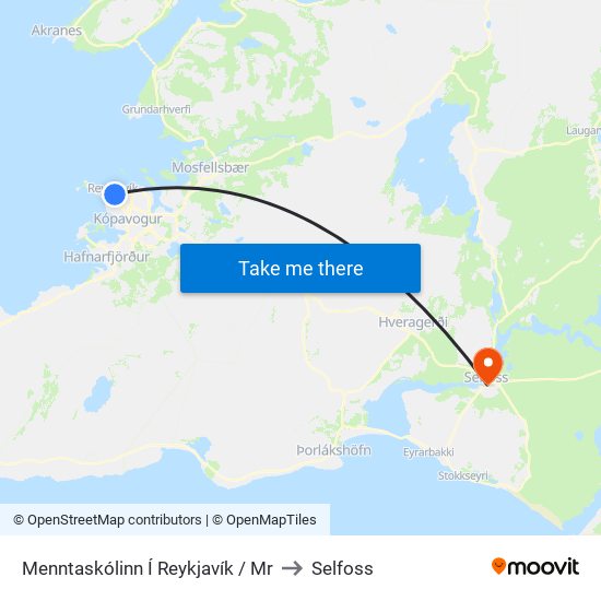Menntaskólinn Í Reykjavík / Mr to Selfoss map