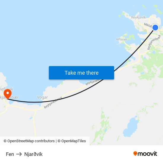 Fen to Njarðvík map