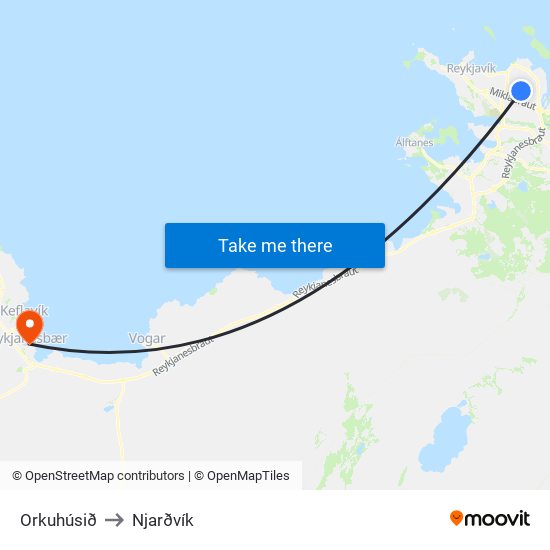 Orkuhúsið to Njarðvík map