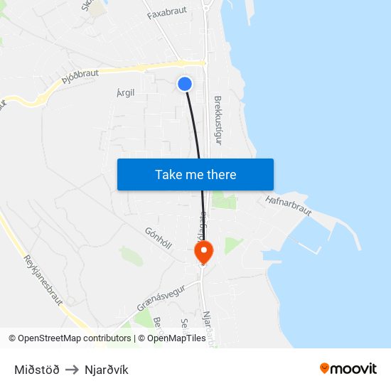 Miðstöð to Njarðvík map
