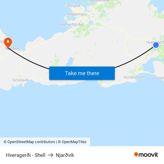 Hveragerði - Shell to Njarðvík map