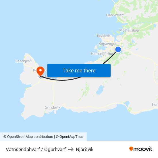 Vatnsendahvarf / Ögurhvarf to Njarðvík map