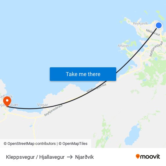 Kleppsvegur / Hjallavegur to Njarðvík map
