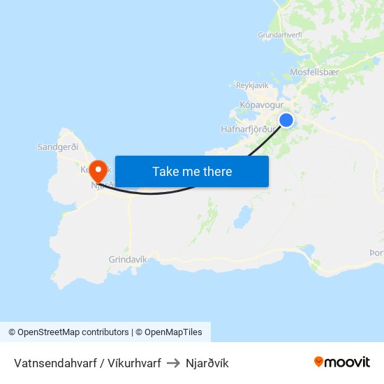 Vatnsendahvarf / Víkurhvarf to Njarðvík map