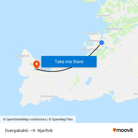 Dvergabakki to Njarðvík map