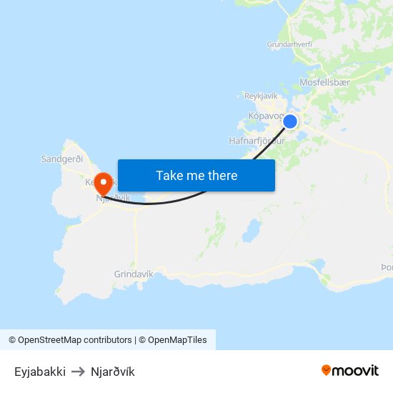 Eyjabakki to Njarðvík map