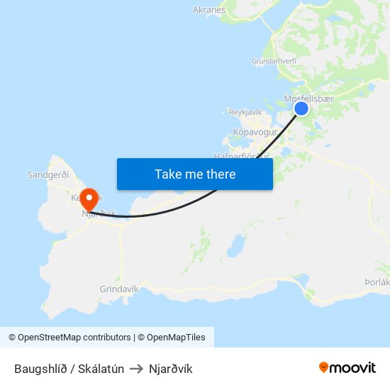 Baugshlíð / Skálatún to Njarðvík map