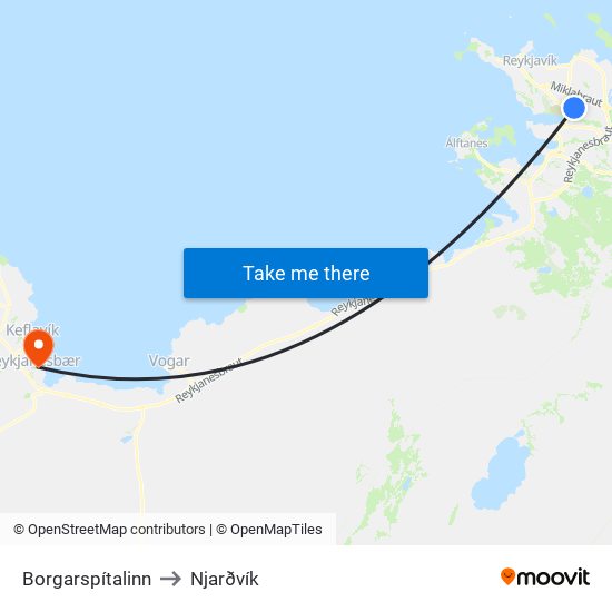 Borgarspítalinn to Njarðvík map