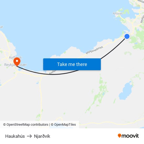 Haukahús to Njarðvík map