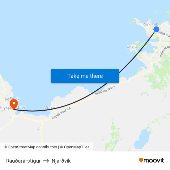 Rauðarárstígur to Njarðvík map