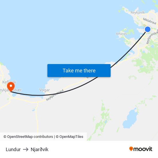 Lundur to Njarðvík map