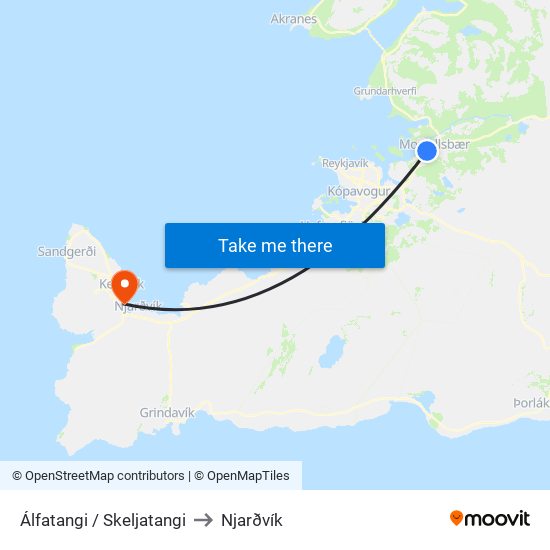 Álfatangi / Skeljatangi to Njarðvík map