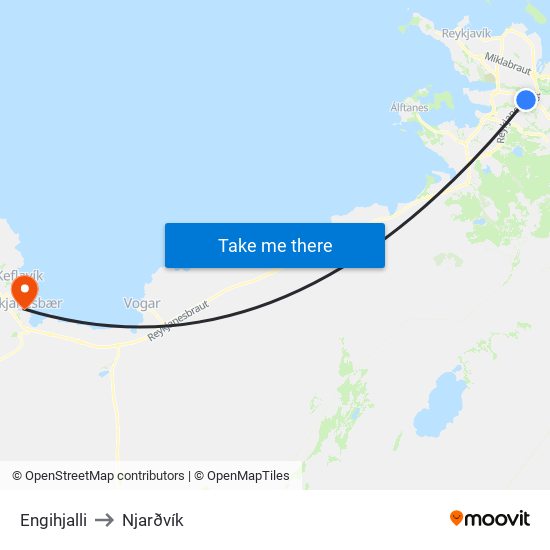 Engihjalli to Njarðvík map