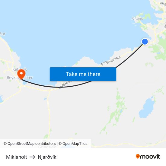 Miklaholt to Njarðvík map
