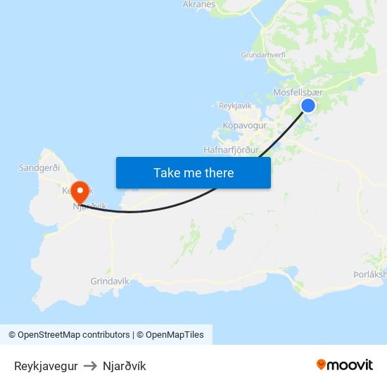 Reykjavegur to Njarðvík map