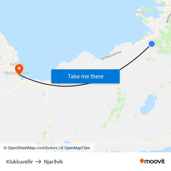 Klukkuvellir to Njarðvík map
