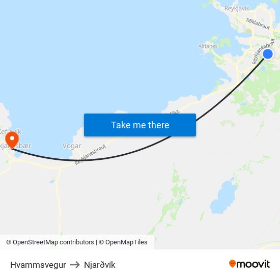 Hvammsvegur to Njarðvík map