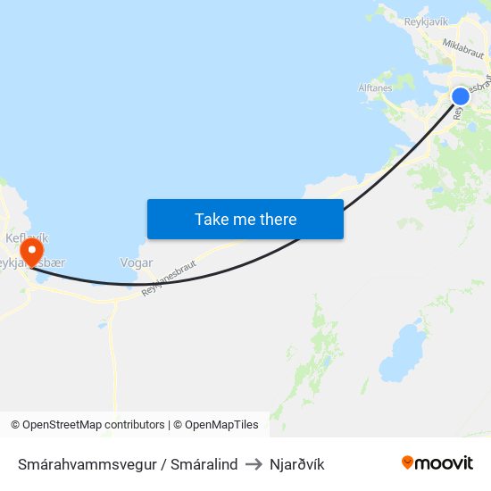 Smárahvammsvegur / Smáralind to Njarðvík map