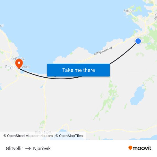 Glitvellir to Njarðvík map