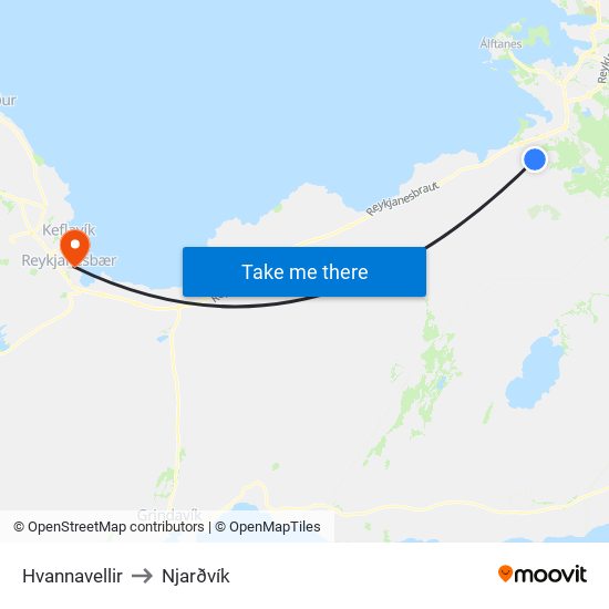 Hvannavellir to Njarðvík map