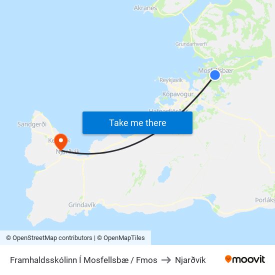 Framhaldsskólinn Í Mosfellsbæ / Fmos to Njarðvík map