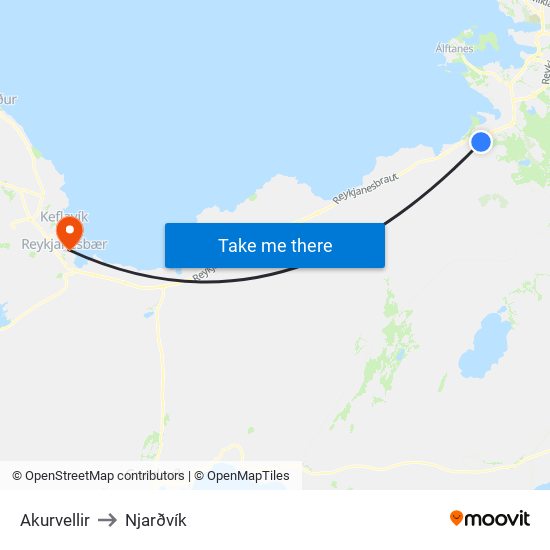 Akurvellir to Njarðvík map