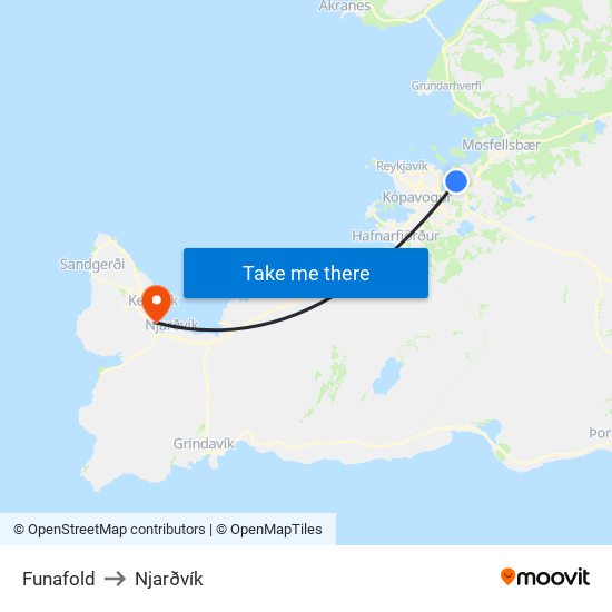 Funafold to Njarðvík map