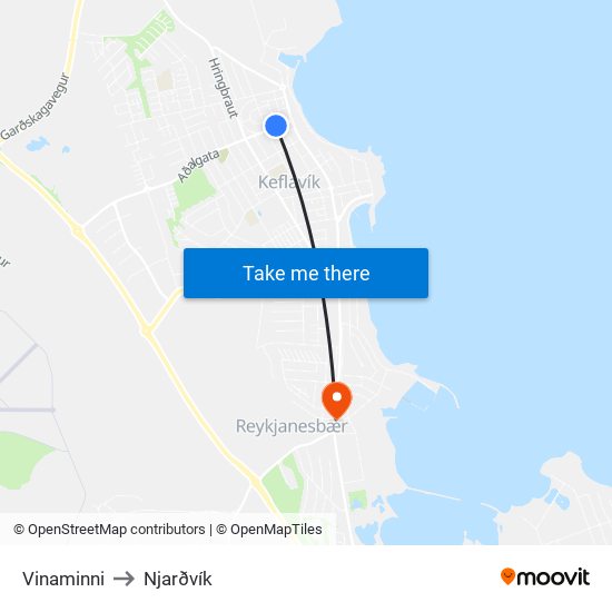Vinaminni to Njarðvík map