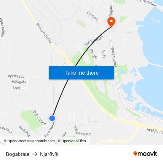 Bogabraut to Njarðvík map