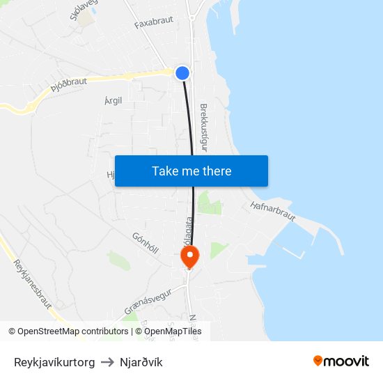 Reykjavíkurtorg to Njarðvík map