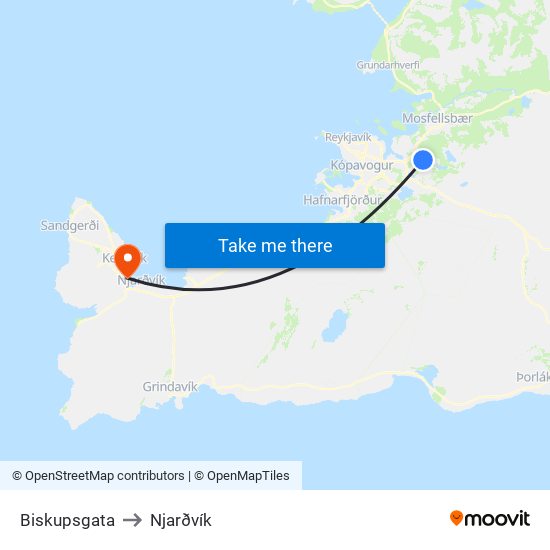 Biskupsgata to Njarðvík map