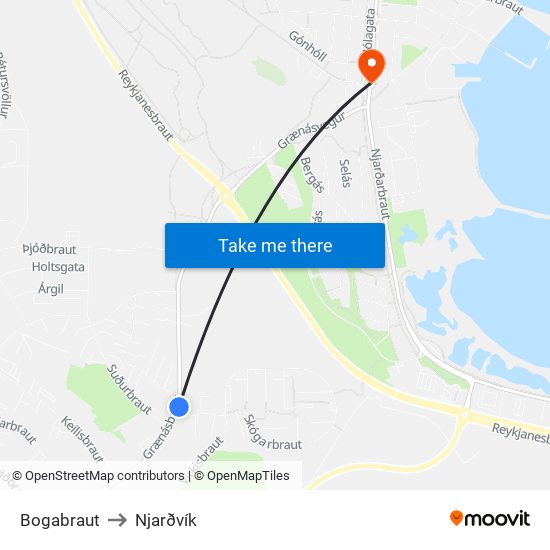 Bogabraut to Njarðvík map