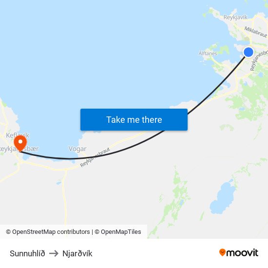 Sunnuhlíð to Njarðvík map
